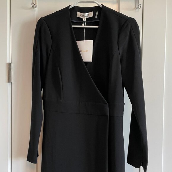 Diane Von Furstenberg Classic LS Triacetate Blend Midi Wrap Dress Blk Sz 8 NWT - Picture 3 of 16